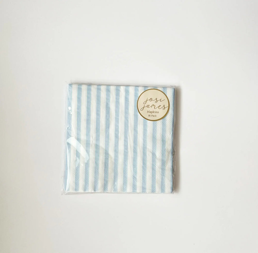 Classic Stripe Baby Blue Large Disposable Paper Napkins (16pcs) - Josi James - Large Napkins