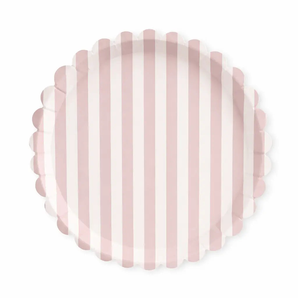 Classic Striped Pink Scalloped Dinner Plate, 12pcs - Josi James - 10.5 Inch Plate