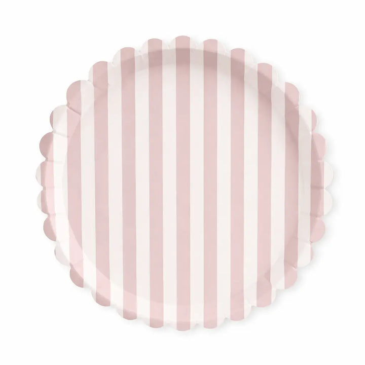 Classic Striped Pink Scalloped Dinner Plate, 12pcs - Josi James - 10.5 Inch Plate