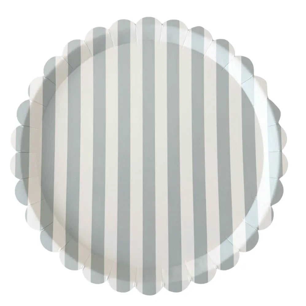 Classic Striped Sea Foam Blue & White Scalloped Plates, 12pcs - Josi James - 10.5 Inch Plate