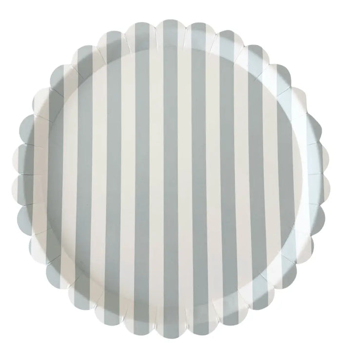 Classic Striped Sea Foam Blue & White Scalloped Plates, 12pcs - Josi James - 10.5 Inch Plate