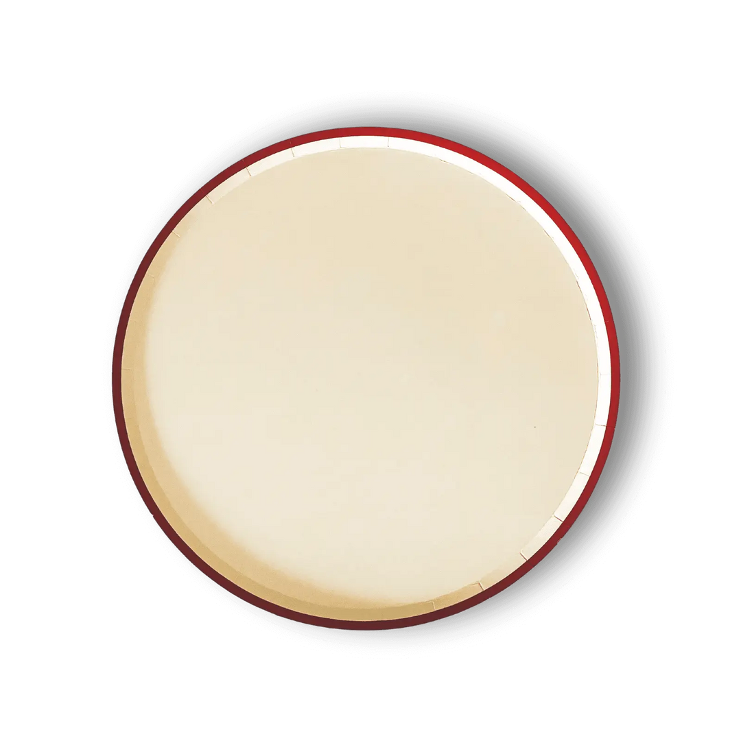 Cream Plate Red Trim, Paper Party Plate (8pcs) - Josi James - 9 Inch Plate