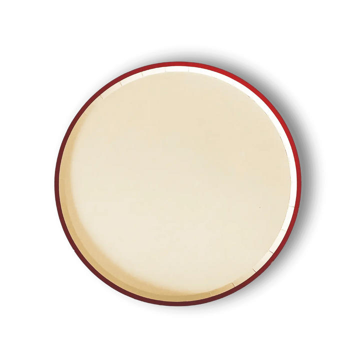 Cream Plate Red Trim, Paper Party Plate (8pcs) - Josi James - 9 Inch Plate