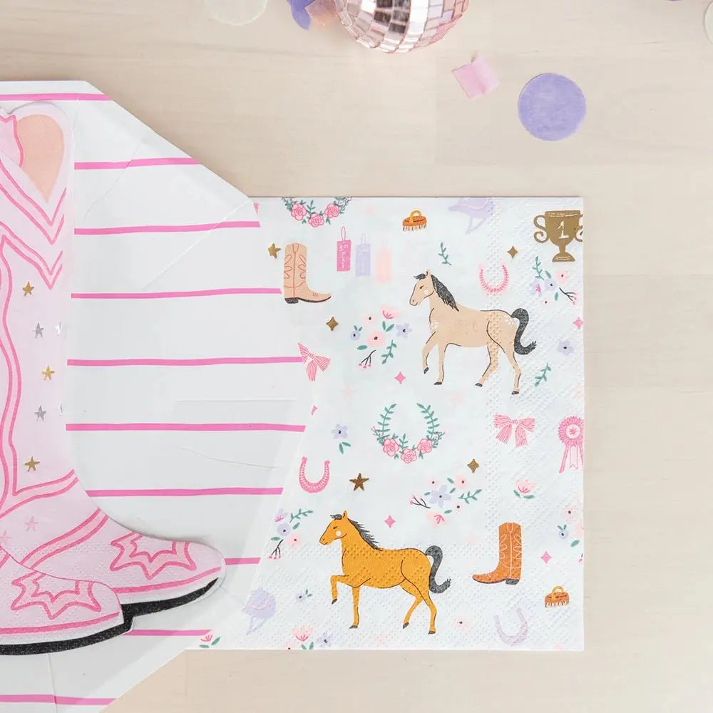 Equestrian Cowgirl Pink Patterned Lunch Napkins, - Josi James - Large Napkins