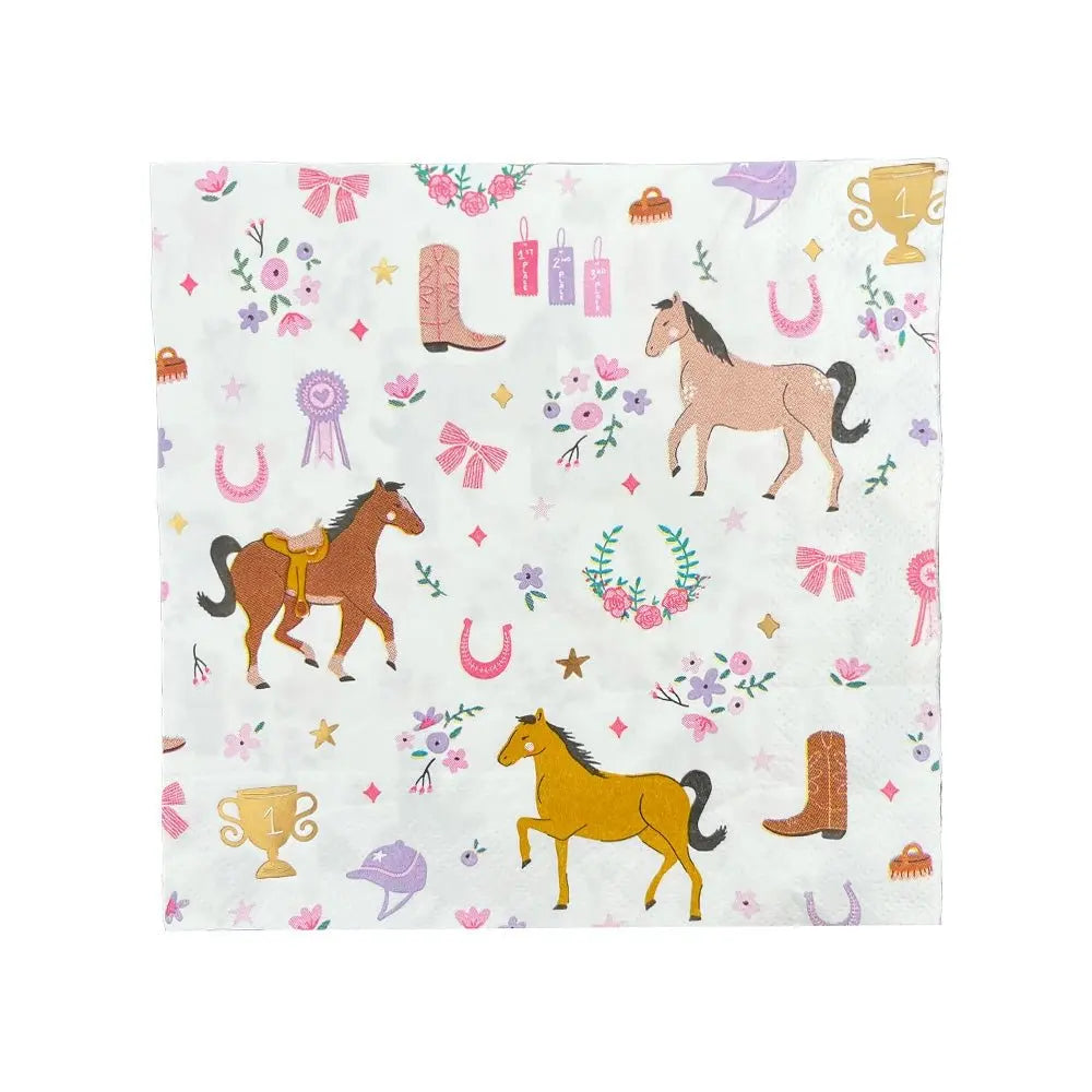 Equestrian Cowgirl Pink Patterned Lunch Napkins, - Josi James - Large Napkins