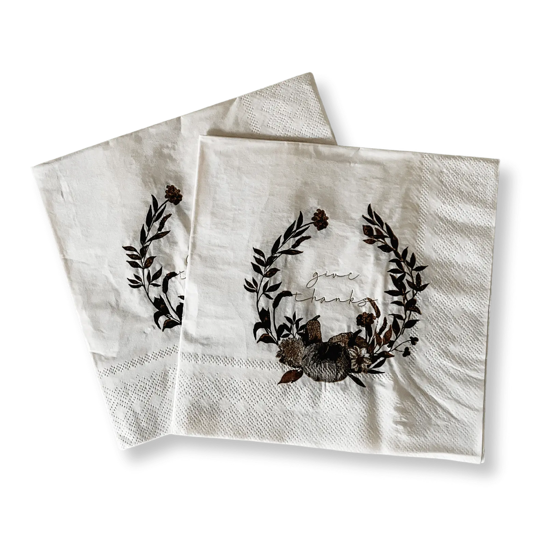 Fall Pumpkin Give Thanks Large Paper Napkins (16pcs) - Josi James - Large Napkins