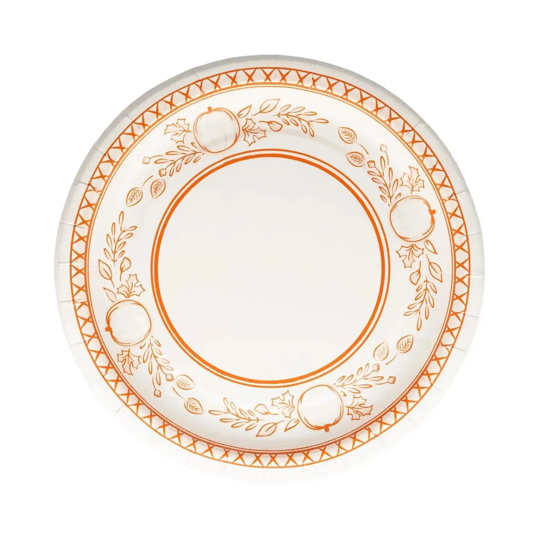 Falloween Pumpkin Dessert Plates – 8" Round Fall & Halloween Party Plates (8ct) - Josi James - 8 Inch Plate