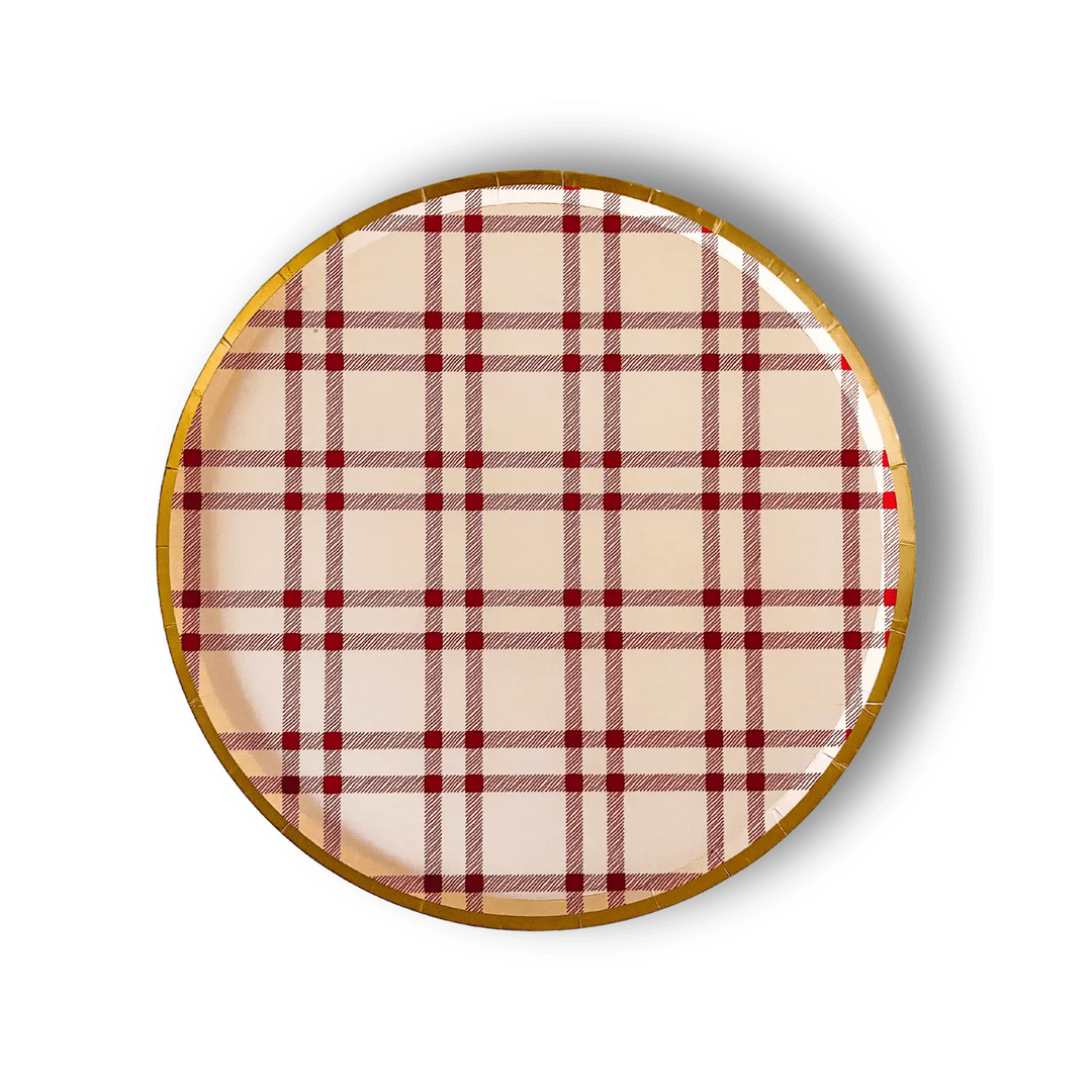 Farmhouse Red Plaid Paper Party Plate (8pcs) - Josi James - 9 Inch Plate