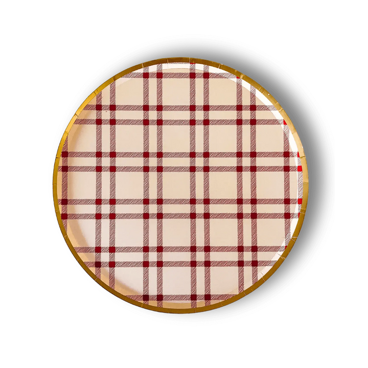 Farmhouse Red Plaid Paper Party Plate (8pcs) - Josi James - 9 Inch Plate