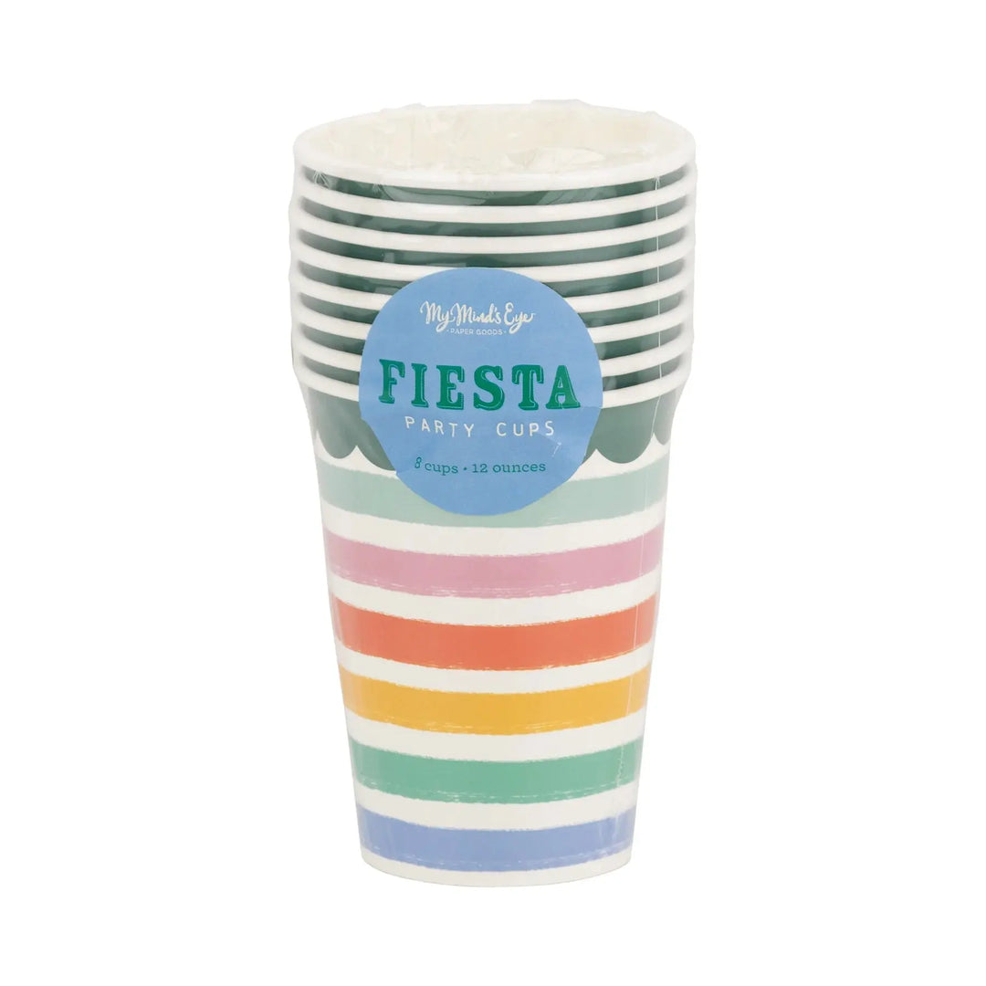 Fiesta Striped Paper Cups – 12oz Colorful Party Cups for Cinco de Mayo & Celebrations (8ct) - Josi James - Cups