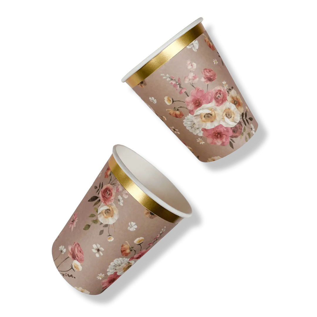 Floral Beige Cups (8pcs) - Josi James - Cups