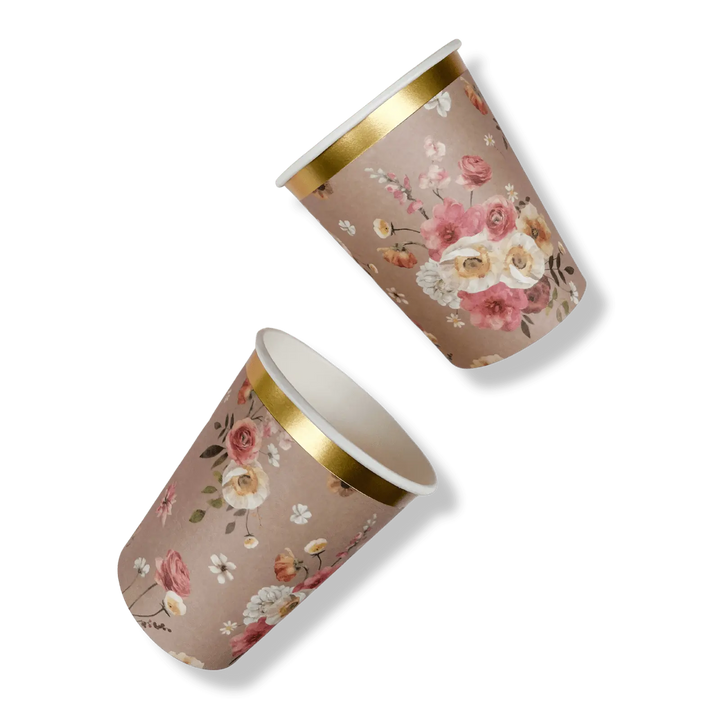 Floral Beige Cups (8pcs) - Josi James - Cups