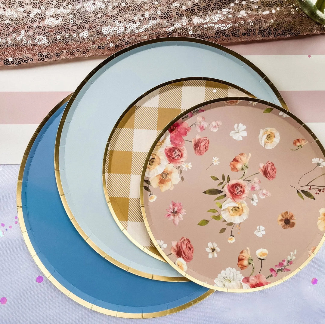 Floral Beige Paper Dessert Plate, (8pcs) - Josi James - 7 Inch Plate