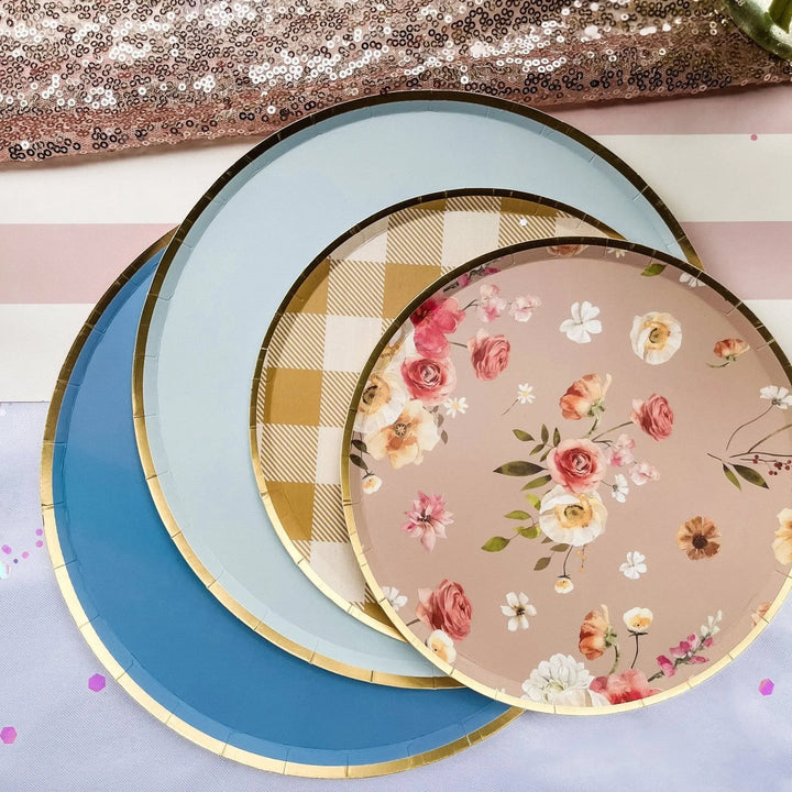 Floral Beige Paper Dessert Plate, (8pcs) - Josi James - 7 Inch Plate