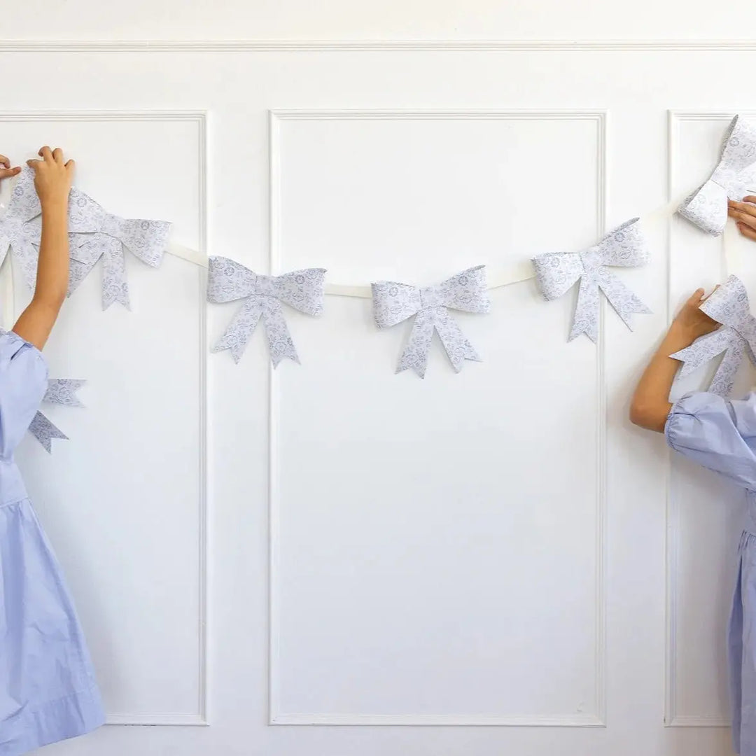 Floral Bow Paper Banner – 7ft Spring Baby Showers, Weddings & Garden Party Garland - Josi James - Banners
