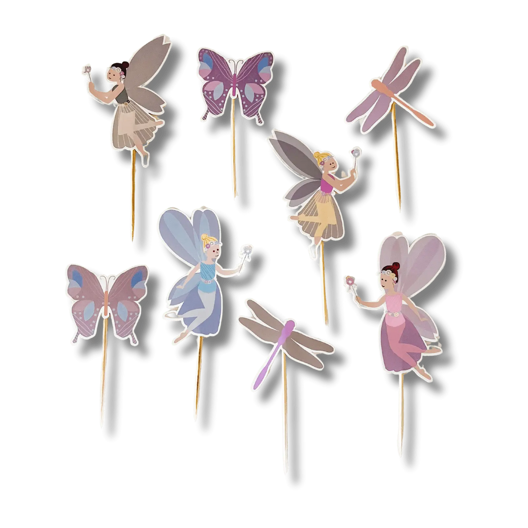 Garden Fairy & Dragonfly Birthday Cupcake Topper (8pcs) - Josi James - Cupcake Toppers