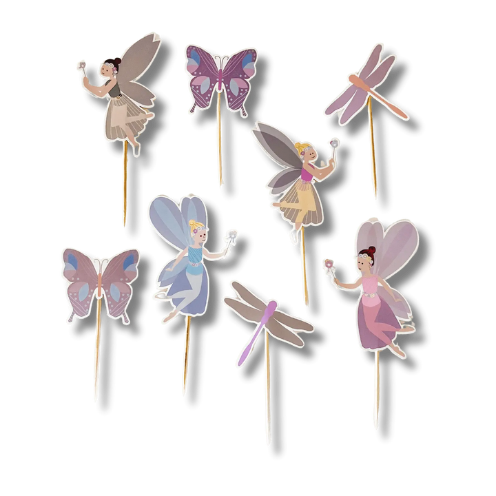 Garden Fairy & Dragonfly Birthday Cupcake Topper (8pcs) - Josi James - Cupcake Toppers