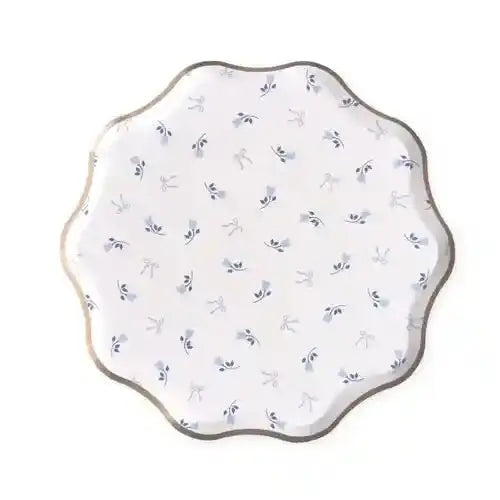 Gingham Baby Blue Lace Coastal Plates (8pcs) - Josi James - 8.5 Inch Plate