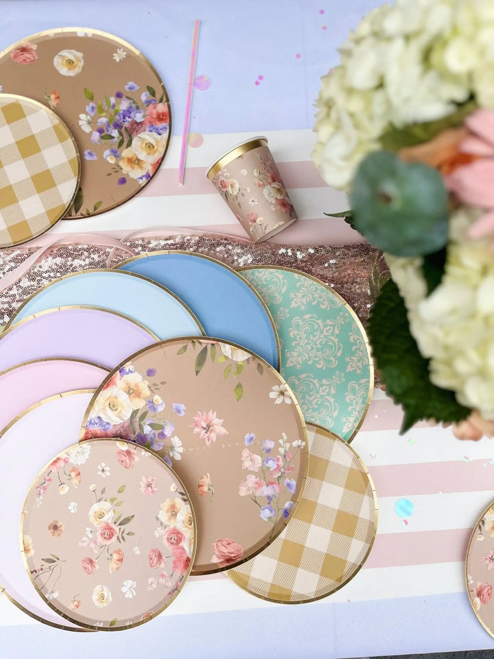 Gold Cornflower Blue Paper Plate (8pcs) - Josi James - 9 Inch Plate