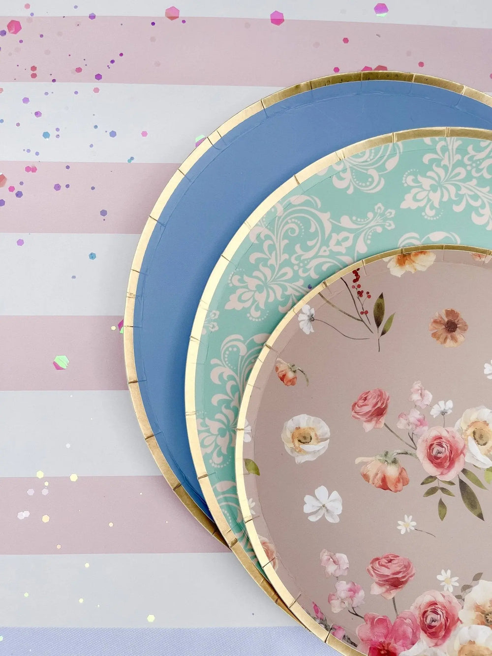 Gold Cornflower Blue Paper Plate (8pcs) - Josi James - 9 Inch Plate
