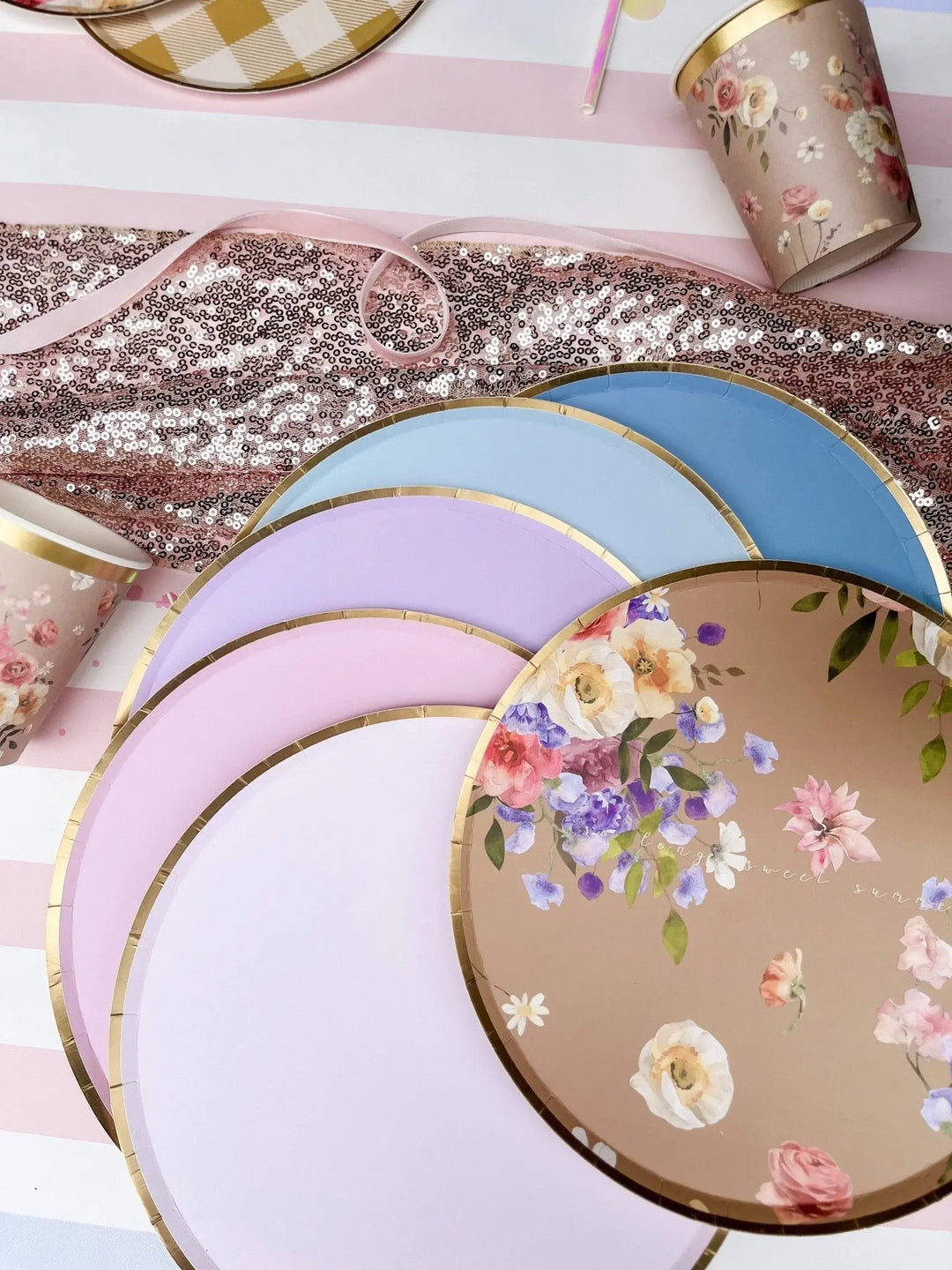 Gold Light Pink Paper Plate (8pcs) - Josi James - 9 Inch Plate
