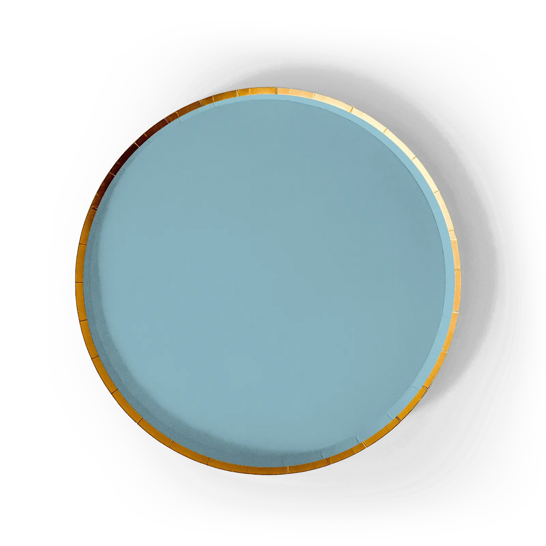 Gold Light Teal Paper Plate (8pcs) - Josi James - 9 Inch Plate