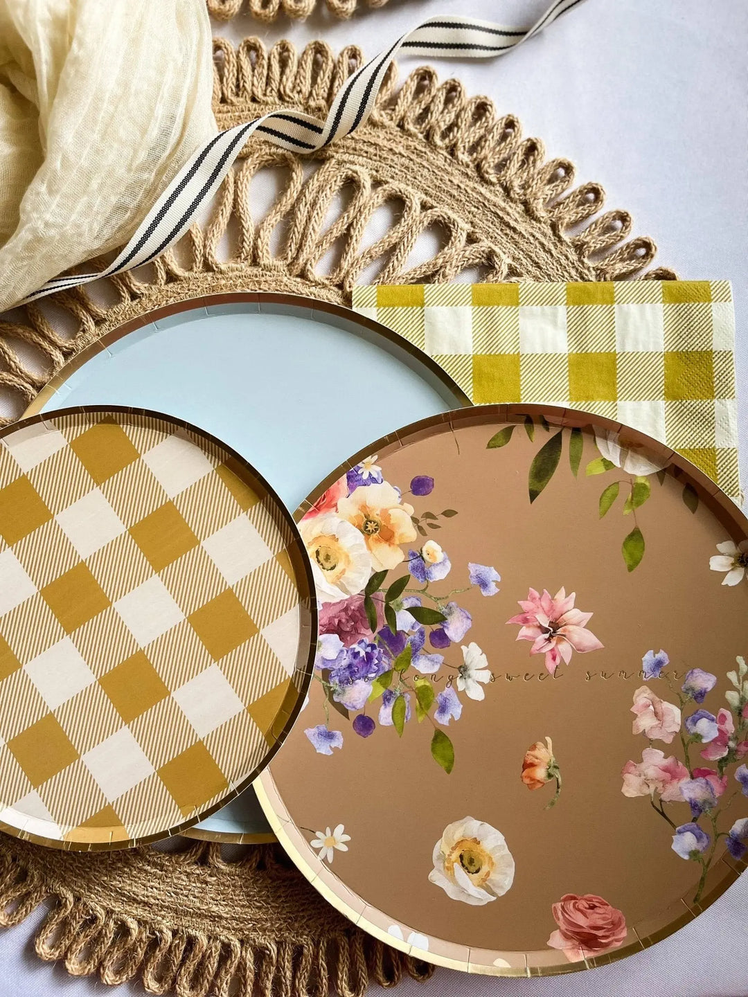 Gold Light Teal Paper Plate (8pcs) - Josi James - 9 Inch Plate