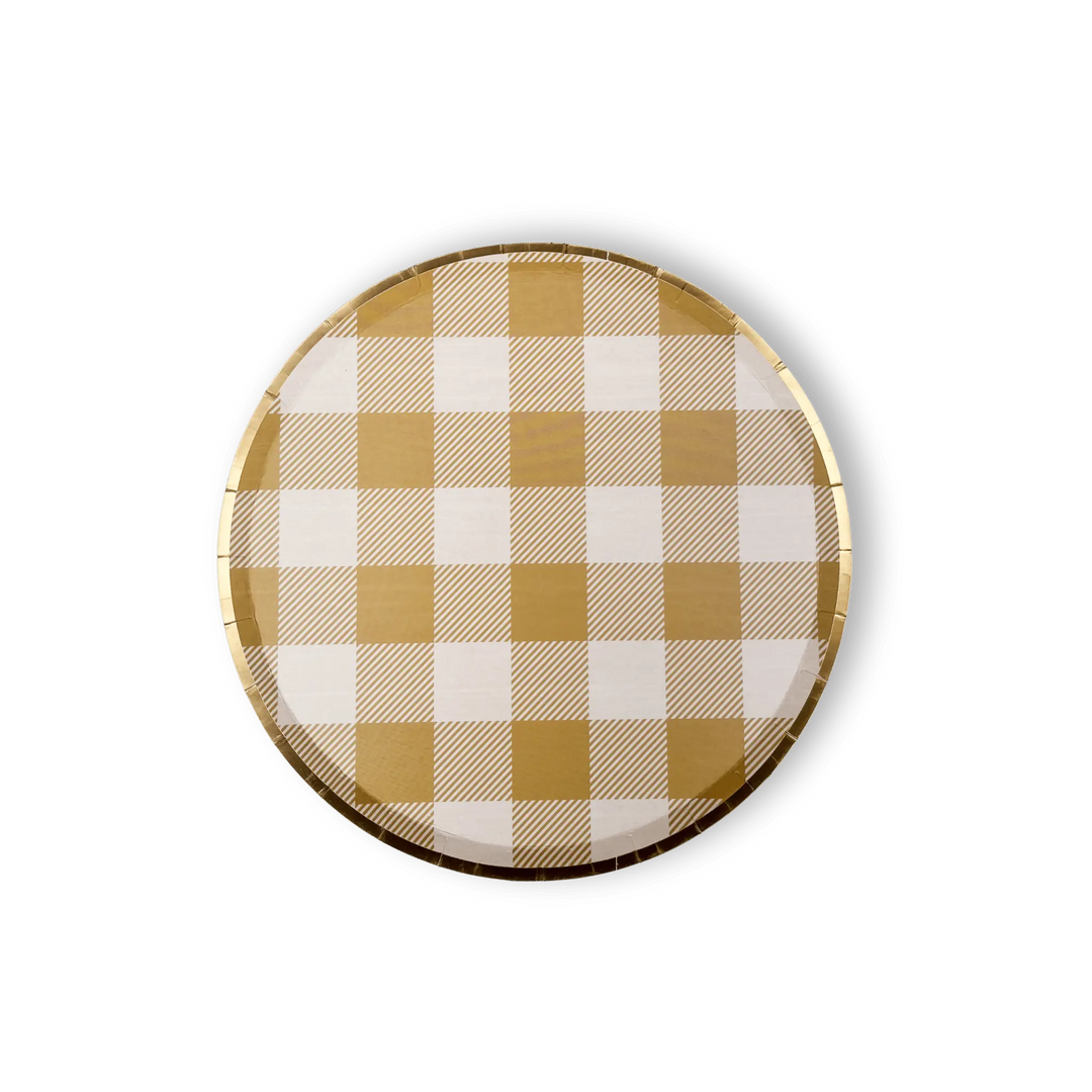 Gold Matte Plaid Paper Dessert Plate (8pcs) - Josi James - 9 Inch Plate