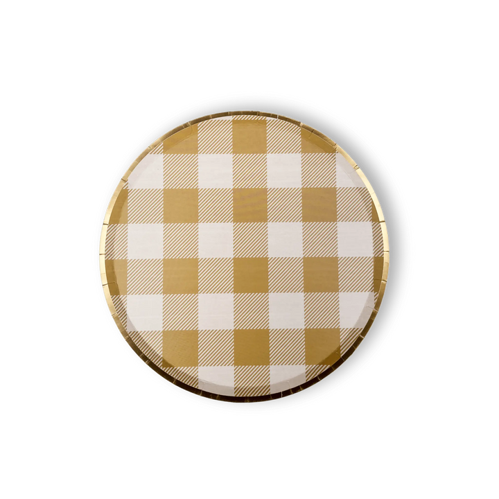 Gold Matte Plaid Paper Dessert Plate (8pcs) - Josi James - 9 Inch Plate