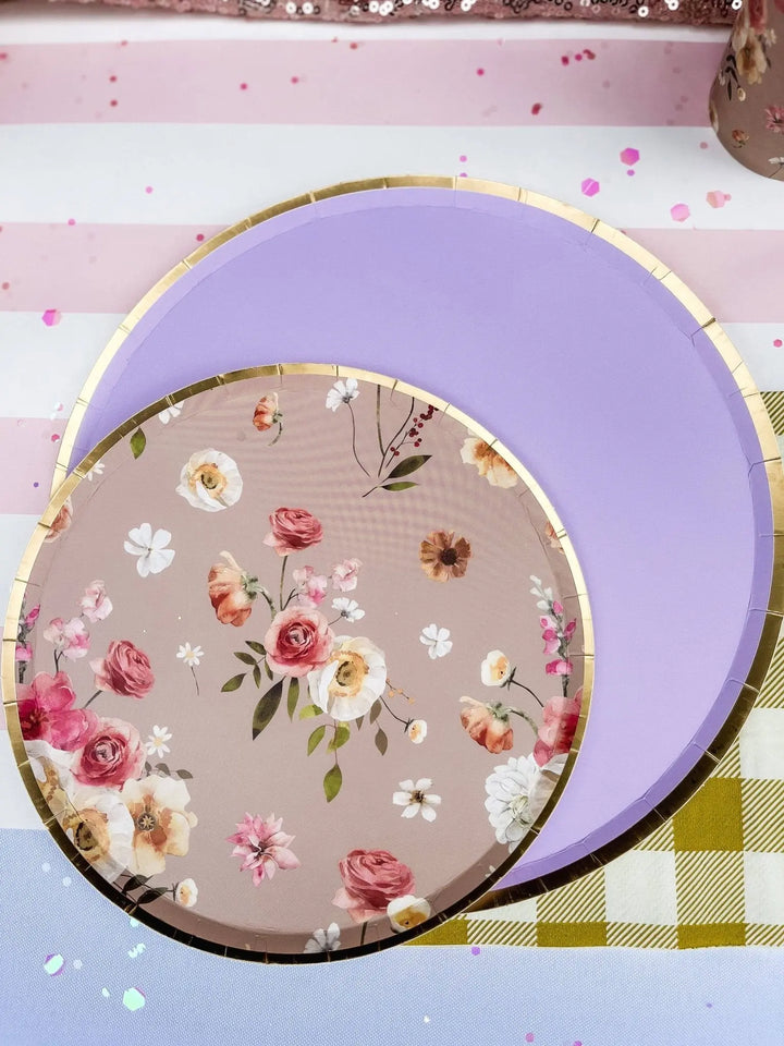 Gold Purple Paper Plate (8pcs) - Josi James - 9 Inch Plate
