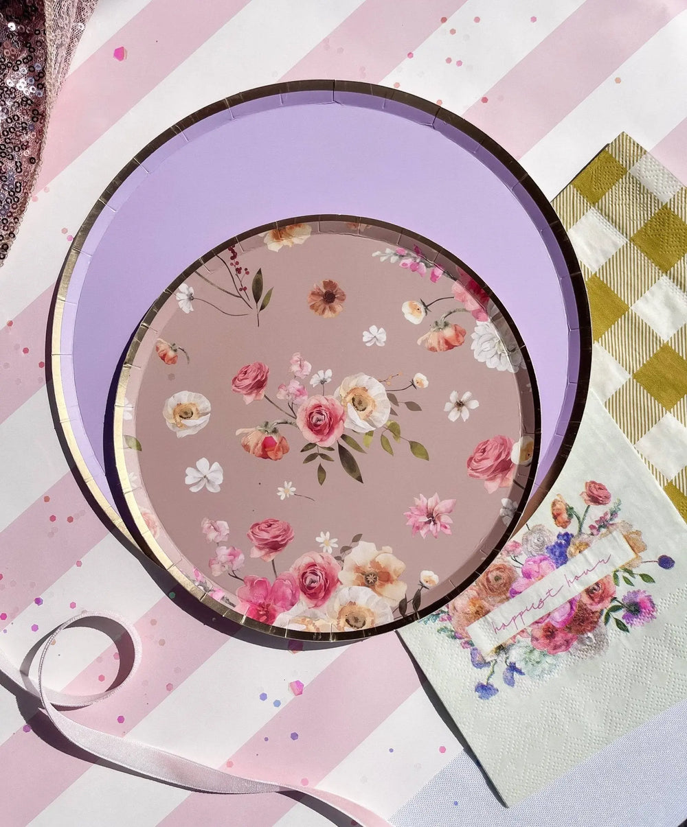 Gold Purple Paper Plate (8pcs) - Josi James - 9 Inch Plate