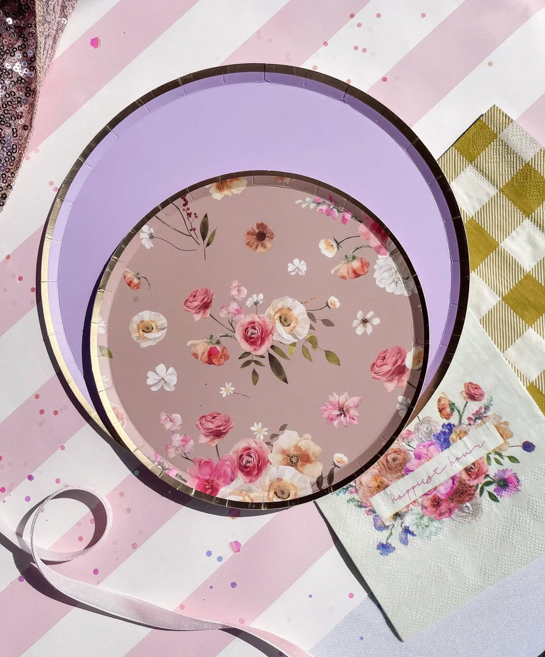 Gold Purple Paper Plate (8pcs) - Josi James - 9 Inch Plate