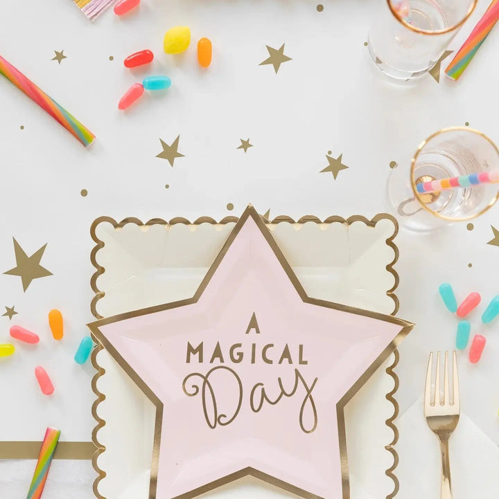 Gold Star Paper Table Runner – 16" x 120" Cream with Foil Stars - Josi James - Table Runner