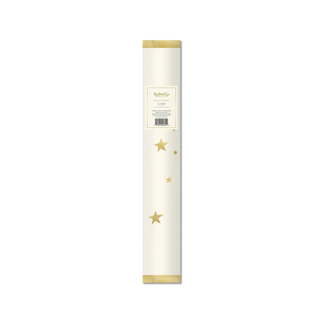 Gold Star Paper Table Runner – 16" x 120" Cream with Foil Stars - Josi James - Table Runner