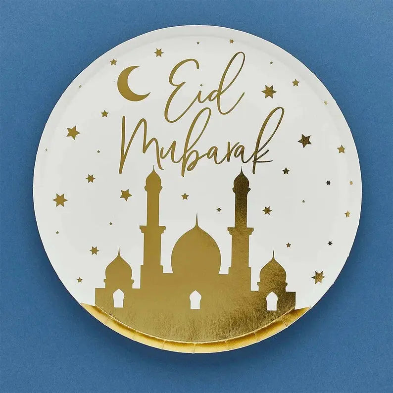 Eid Dinner Paper Plates-Gold, 8pcs Hootyballoo by Club Green