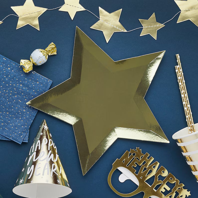 Gold Metallic Star Plates, 8pcs Hootyballoo by Club Green