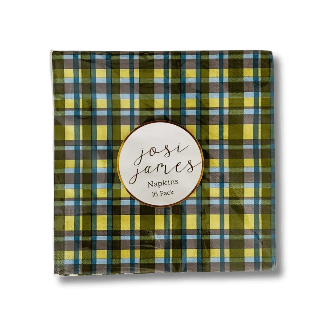 Green & Blue Plaid Large, Disposable Paper Napkins (16pcs) - Josi James - Large Napkins