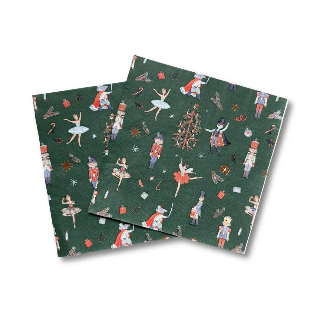 Green Christmas Nutcracker Dinner Napkins (24pcs) - Josi James - Large Napkins