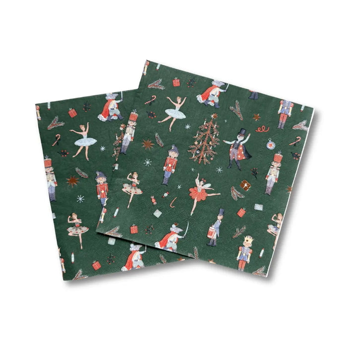 Green Christmas Nutcracker Dinner Napkins (24pcs) - Josi James - Large Napkins