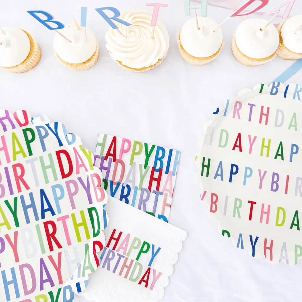 Happy Birthday Bright Scalloped Dinner Plate, 12pcs - Josi James - 10.5 Inch Plate