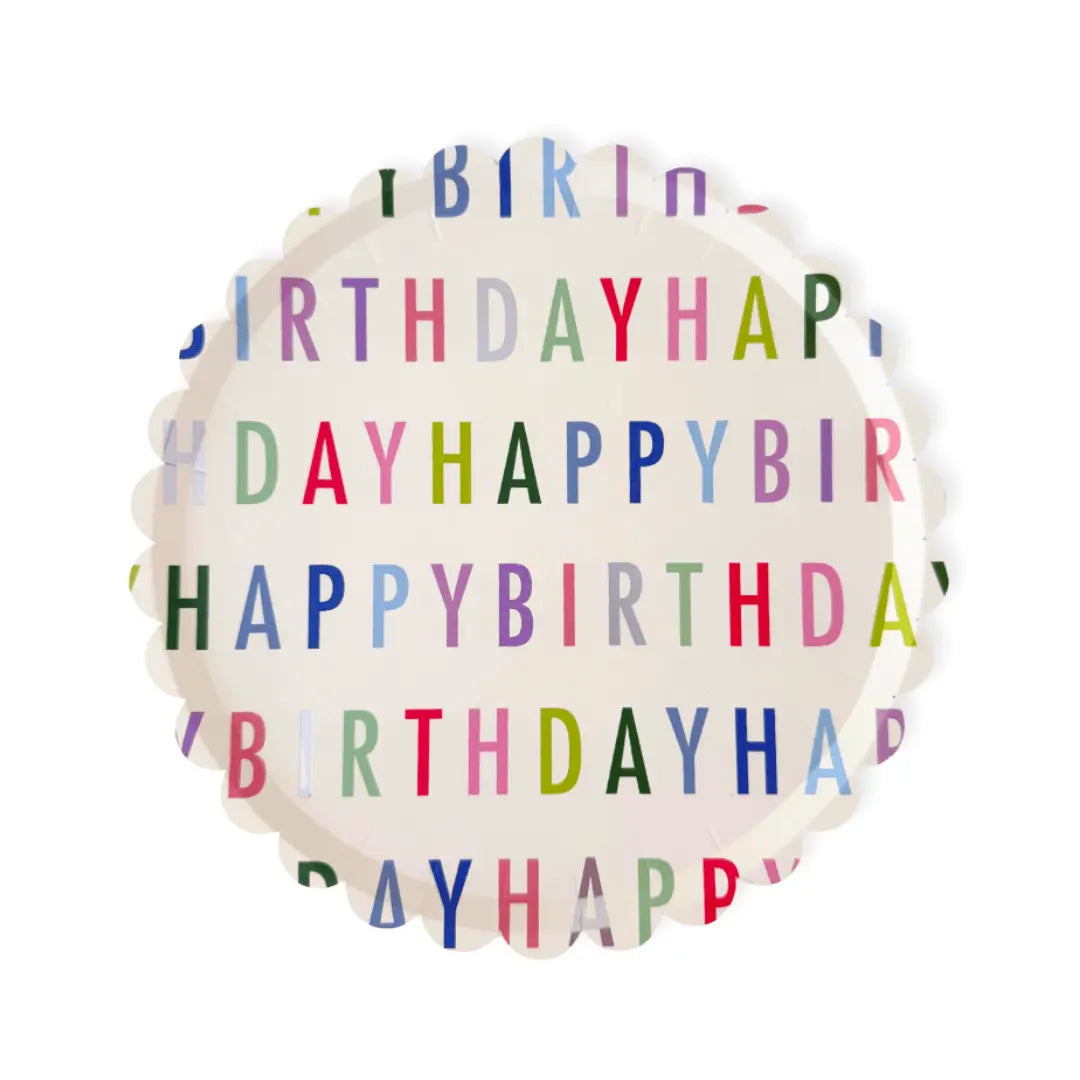 Happy Birthday Bright Scalloped Salad Plate, 12pcs - Josi James - 8.5 Inch Plate