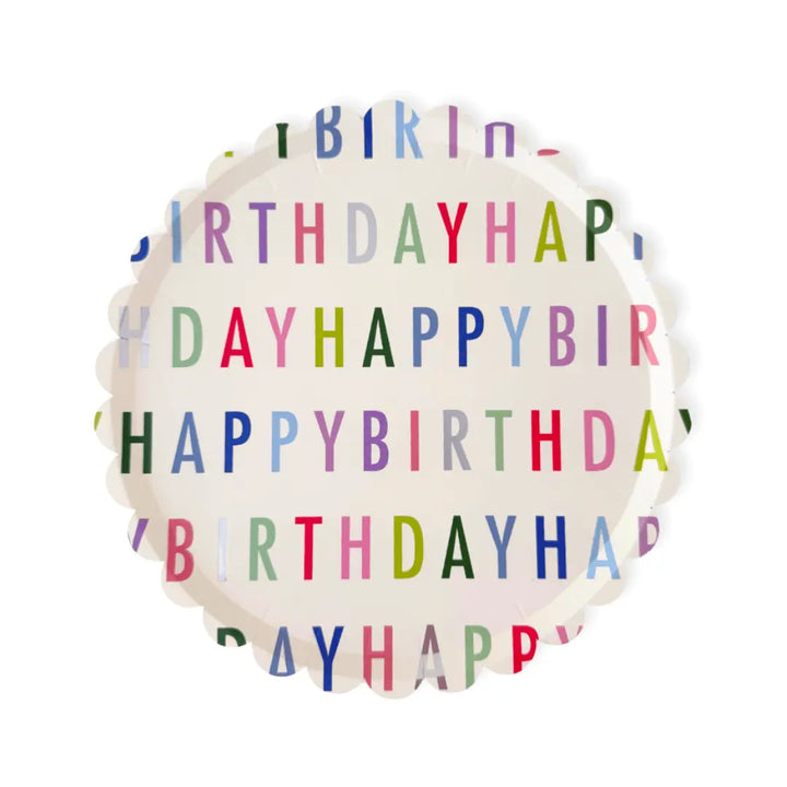 Happy Birthday Bright Scalloped Salad Plate, 12pcs - Josi James - 8.5 Inch Plate