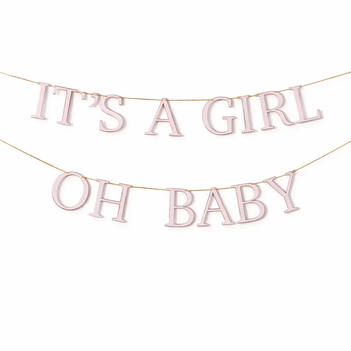 It’s a Girl & Oh Baby Pink Baby Shower Banner – Gold Foil - Josi James - Banners