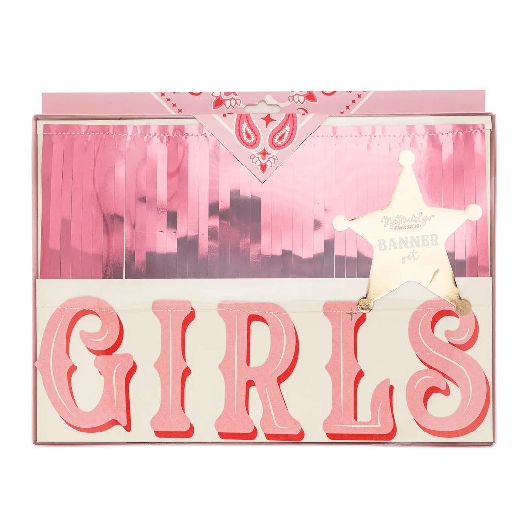 Let’s Go Girls Banner Set – Disco Cowgirl Party Garland with Gold Foil & Mylar Fringe (2pc) - Josi James - Banners