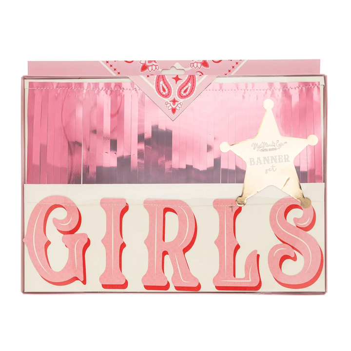 Let’s Go Girls Banner Set – Disco Cowgirl Party Garland with Gold Foil & Mylar Fringe (2pc) - Josi James - Banners