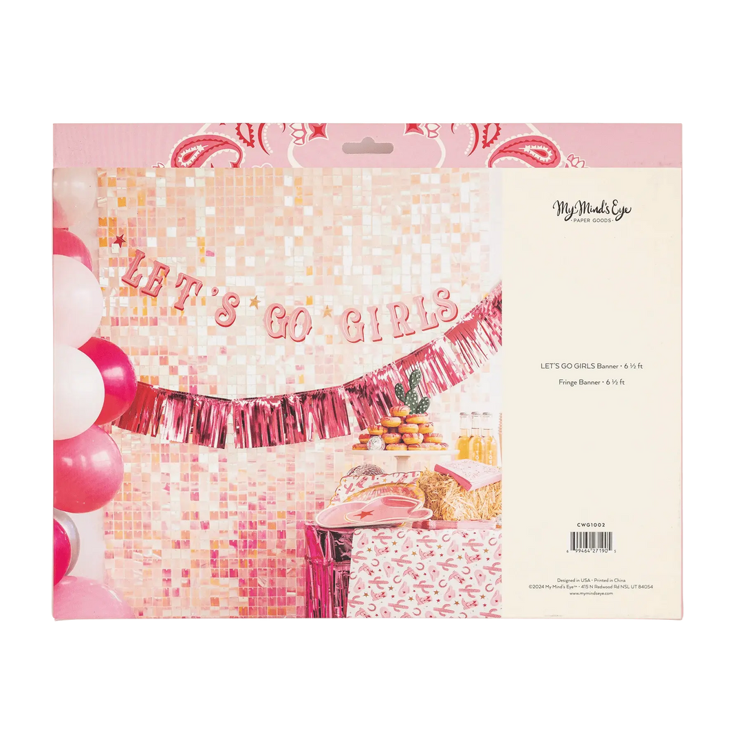 Let’s Go Girls Banner Set – Disco Cowgirl Party Garland with Gold Foil & Mylar Fringe (2pc) - Josi James - Banners