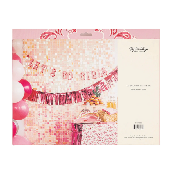 Let’s Go Girls Banner Set – Disco Cowgirl Party Garland with Gold Foil & Mylar Fringe (2pc) - Josi James - Banners