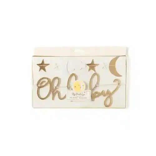Neutral Baby Shower Banner Set – “Oh Baby” & Star + Moon Banners with Gold Foil Accents (2pc) - Josi James - Banners