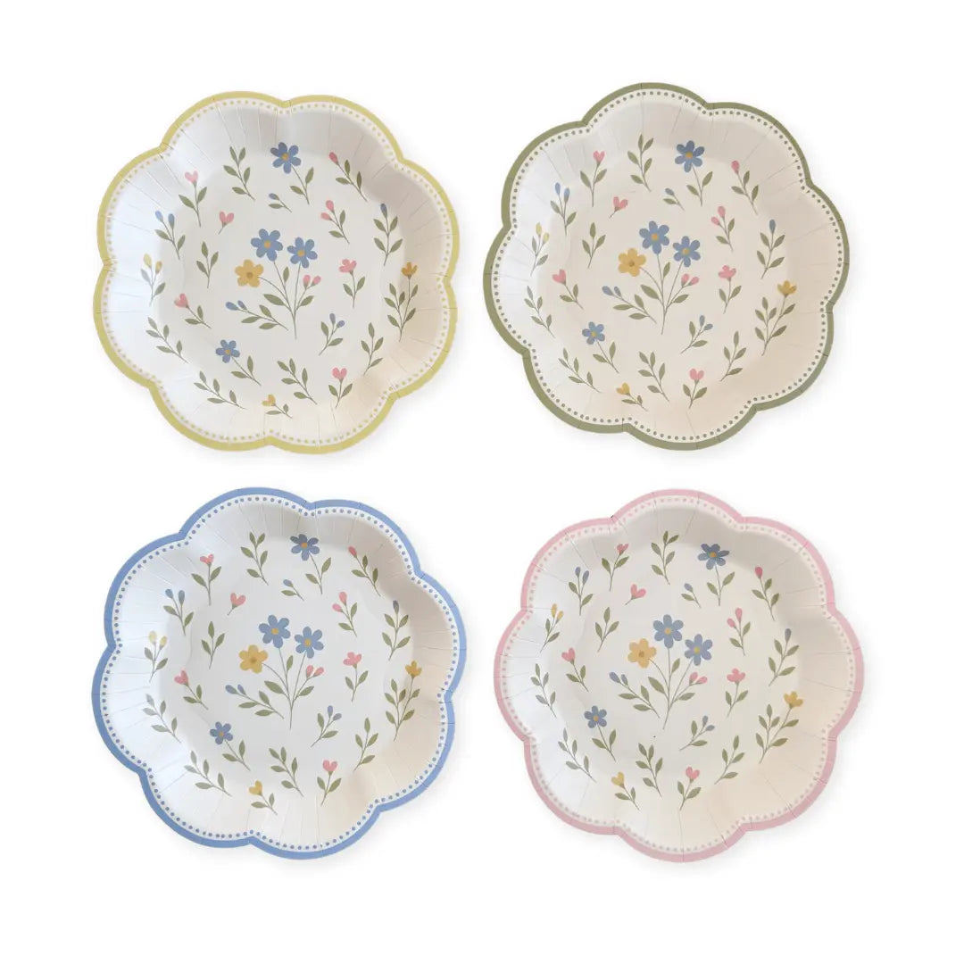 Pastel Floral Scalloped Dessert Plates – 12pcs (4 of Each Color) - Josi James - 7 Inch Plate