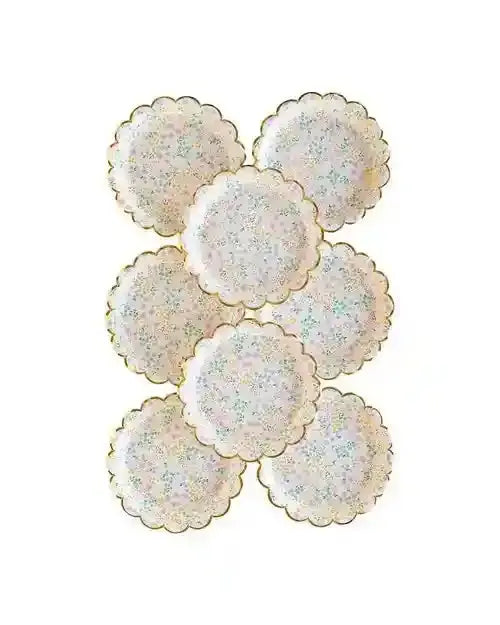 Pastel Floral Spring Dessert Plates – 7" Scalloped with Gold Foil (8pcs) - Josi James - 7 Inch Plate